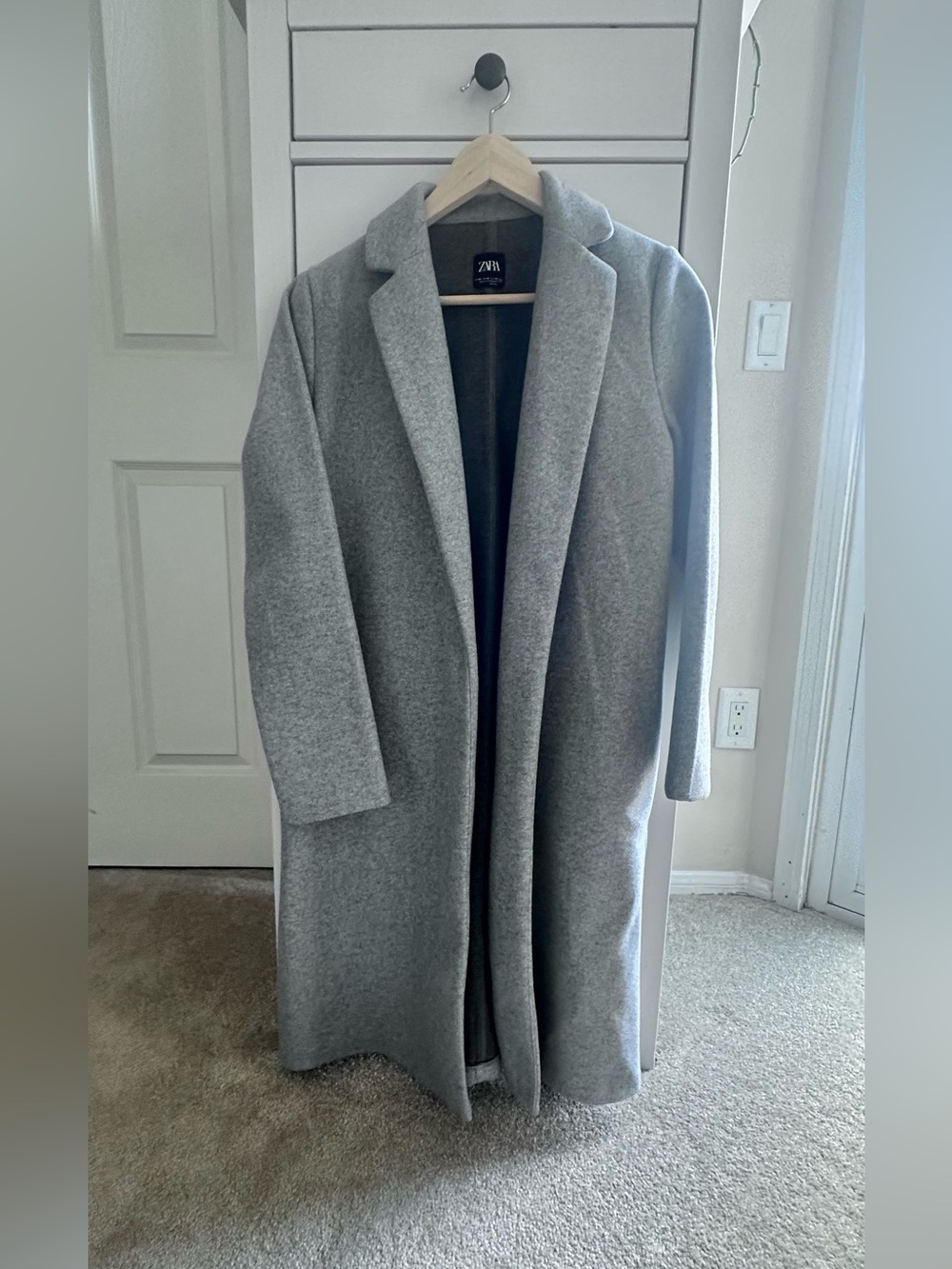 ZARA Light Gray Open-Front Knit Long Jacket